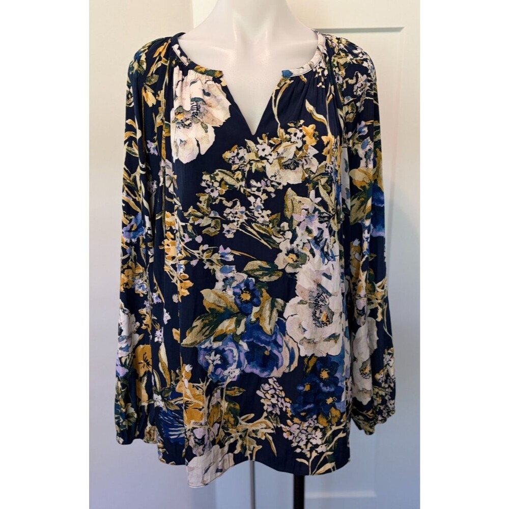 Chicos Womens Top Long Sleeve Blue Green Yellow Floral Size 4 (XXL/20)